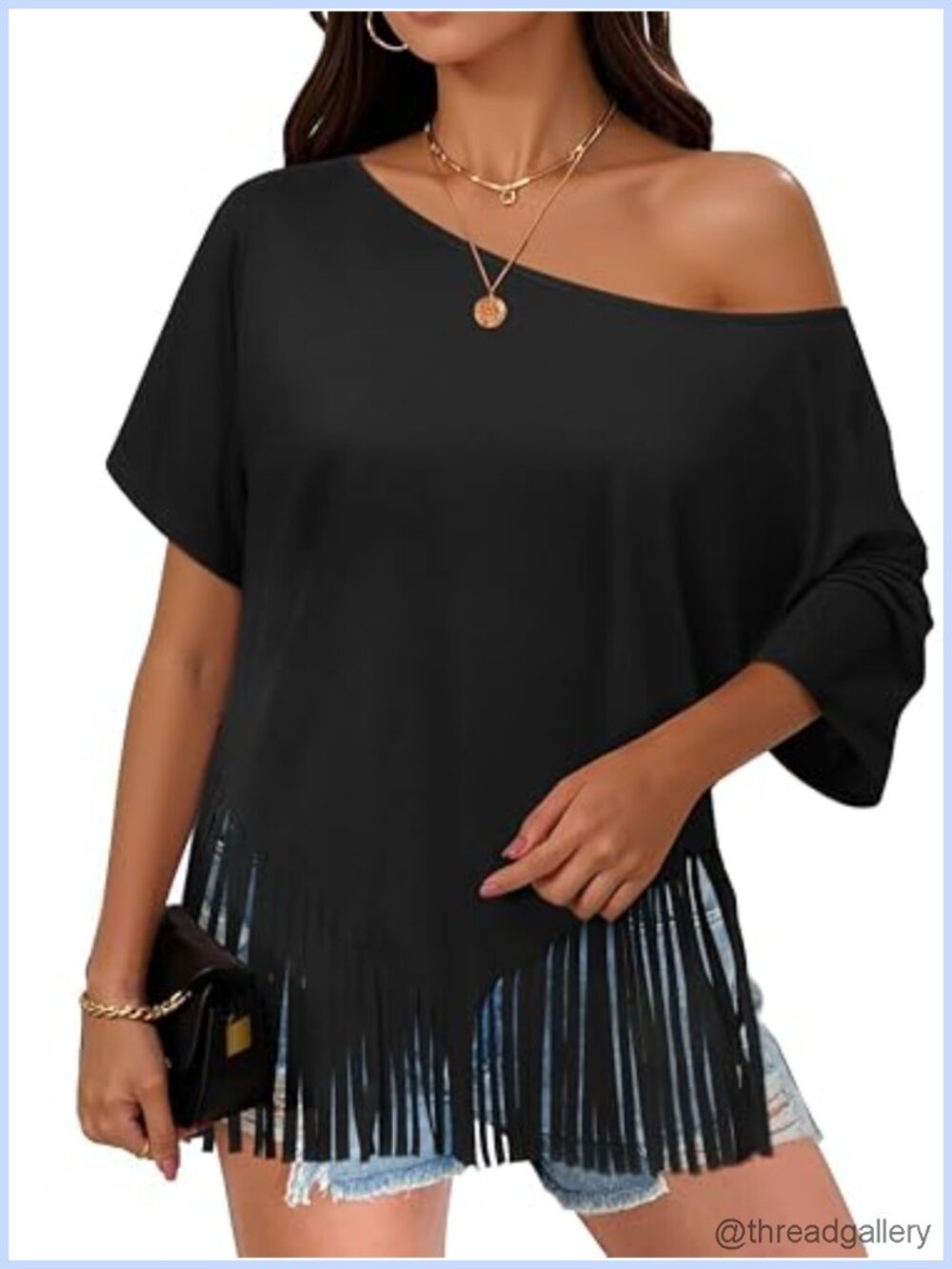 Oversized Western Fringe One Shoulder T-Shirt Country Concert Top